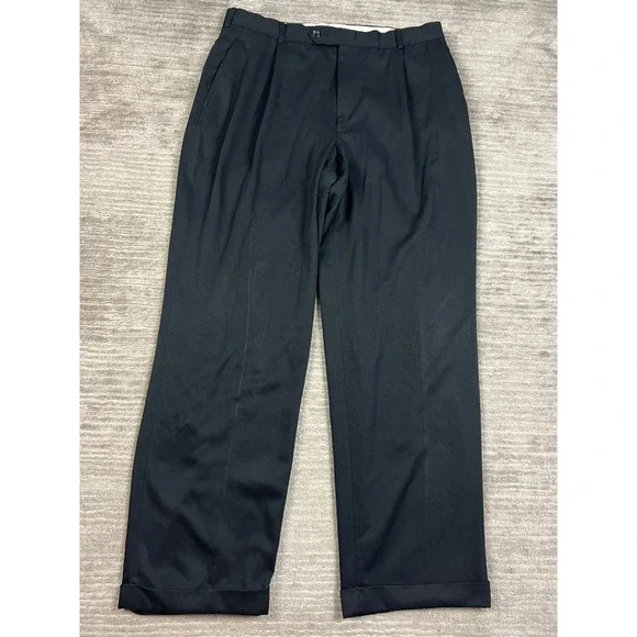 J. Ferrar Dress Pants Mens 36x32 Black Pleated Front Cuffed Microfiber Trousers