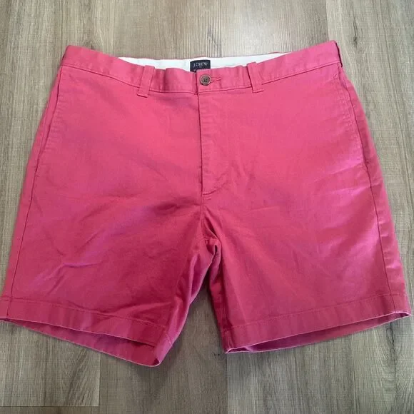J.Crew Stretch Chino Shorts Size 34 Red Flat Front Men's 7
