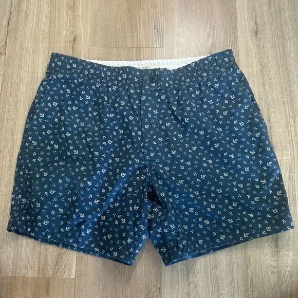 Dockers Mens L Large Stretch Shorts Flat Front Blue Nautical Anchor Casual Chino
