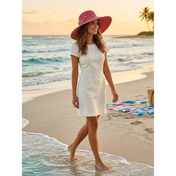 San Diego Hat Co Womens Red‎ White Striped Wide Brim Sun Hat Ribbon Bow O/S