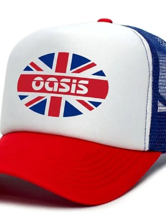 Retro Oasis Trucker Hat Vintage Union Jack Red White Blue Foam Snapback Cap