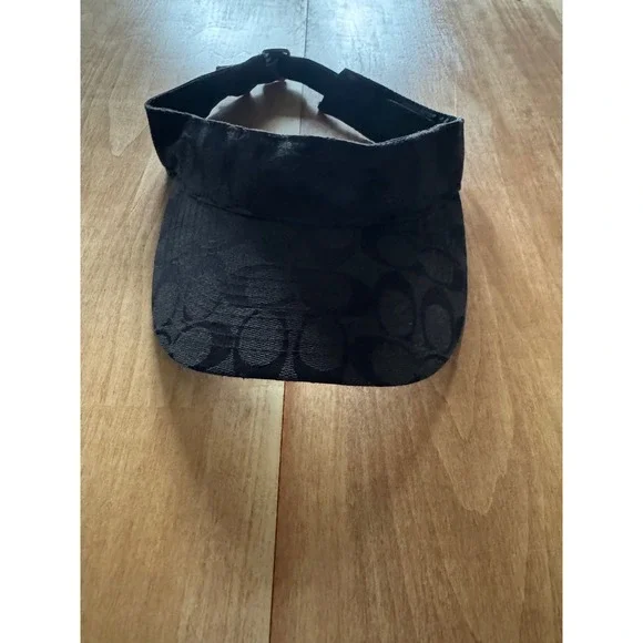 Coach Signature Monogram‎ Black Jacquard Sun Visor Adjustable Leather Strap M/L