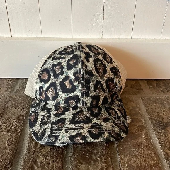 Adjustable Distressed ponytail hat