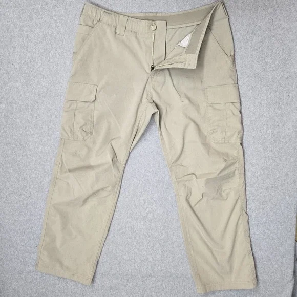 Under Armour Storm Men Pants 38/30 Khaki Cargo Ripstop Logo Loose 29