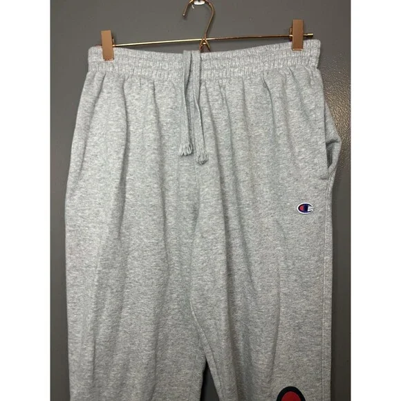 Champion Sweatpants Mens Medium Gray Fleece Jogger Pants Script Logo Athletic