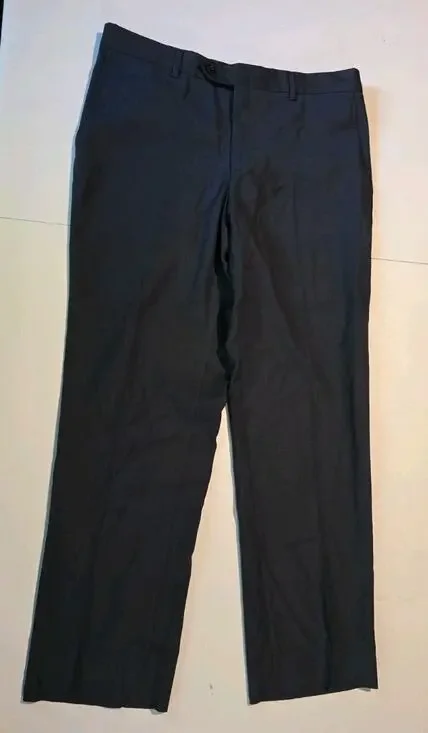 Byron British Style Wool Dress Pants Mens 34x30 Flat Front Navy Blue