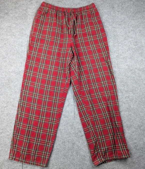 LL Bean Pajama Pants Mens Medium Flannel Red Brushed Cotton Tartan Outdoor Cabin