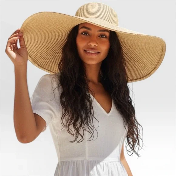 San Diego Hat Co Wide‎ Brim Straw Sun Hat Floppy Beach Vacation Boho OS