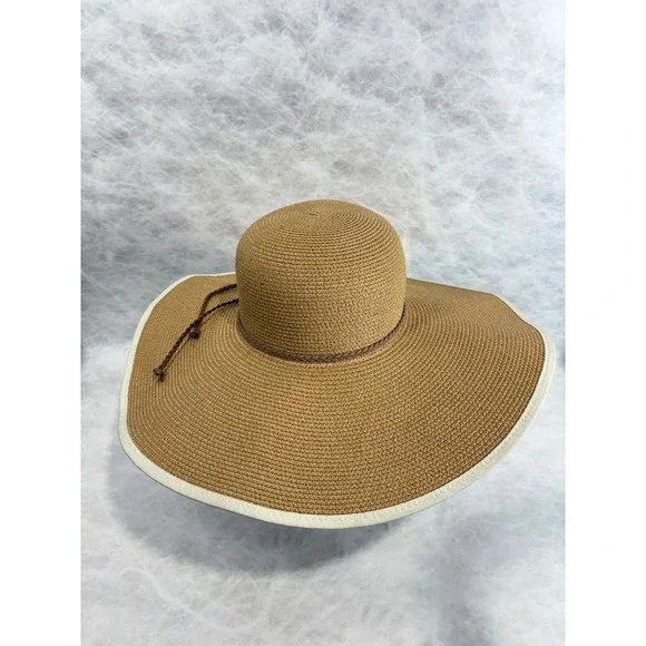 Woven Wide‎ Brim Sun Hat Tan Straw Paper Braid Tassel Beach Summer 56-58cm
