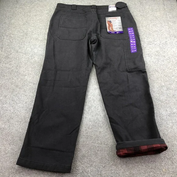 Coleman Pants Mens 36x30 Black Canvas Carpenter Fleece Lined Straight Workwear