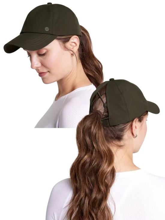 CALIA Deep Green Crossback Ponytail Messy Bun Performance Hat - NWT