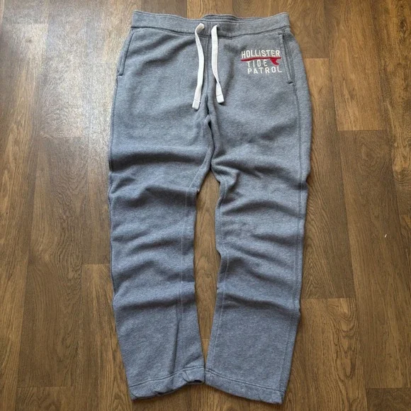 Vtg Y2K Mall Core Style Hollister Tide Patrol Embroidered Gray Drawstring Pants
