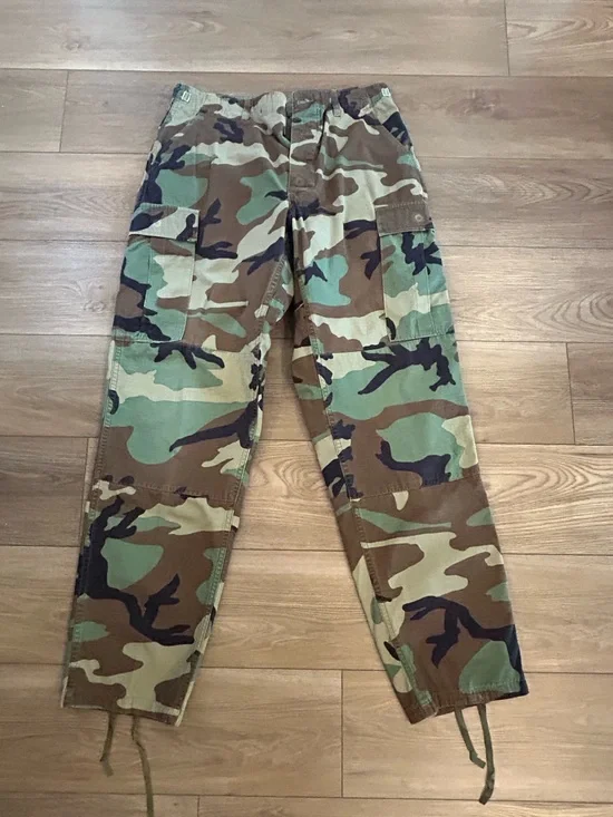 Vintage Woodland Camo Combat Cargo Pants Military Surplus Size Medium Long