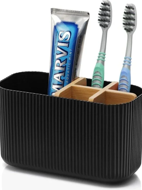 Sleek Bamboo Toothbrush Holder - Stylish Organizer for Electric & Kids' Brushes