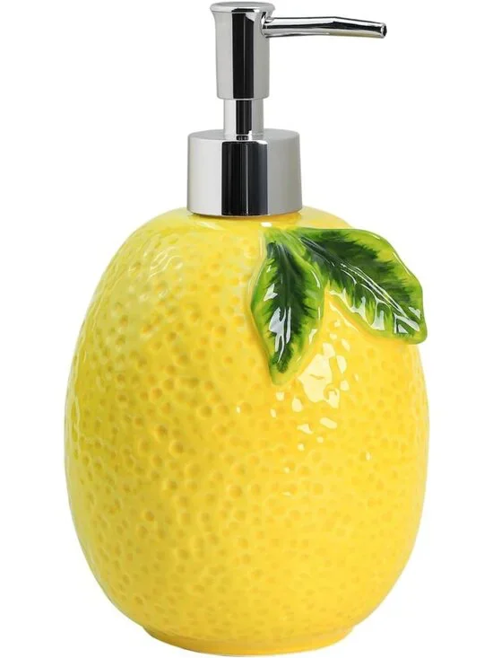Large Capacity Ceramic Lemon Soap Dispenser with Pump for Bathroom & Kitchen