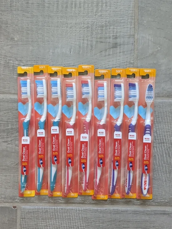 Soft Bristle Dual Clean Toothbrushes - Assorted Blue, Teal, Purple