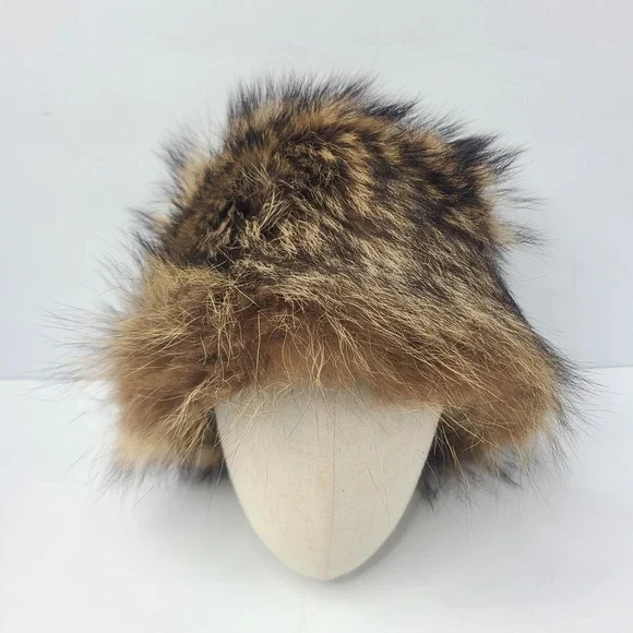 Vtg 50s The Halle Bros Real Raccoon Fur Hat Russian Cossack Bucket Mob Wife