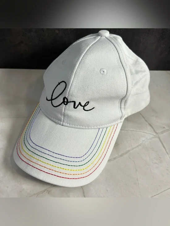 White 'Love' Baseball Cap with Rainbow Stitching