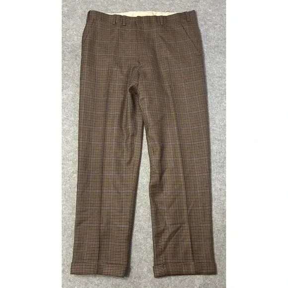 Vtg Oxxford Clothes Bespoke Mens 36x30 Houndstooth Pleated Pants Wool Cashmere