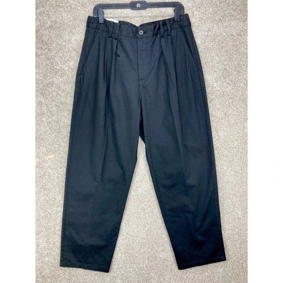 Zara Straight Fit Pleated Chino Pants Mens 32 Black Cotton Office Dark Academia