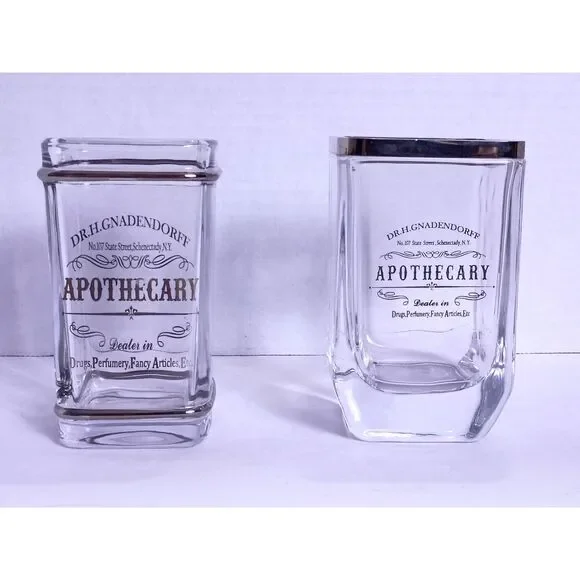 Bella Lux Apothecary Collection Vtg Apothecary Label Vanity Tumbler Brush holder