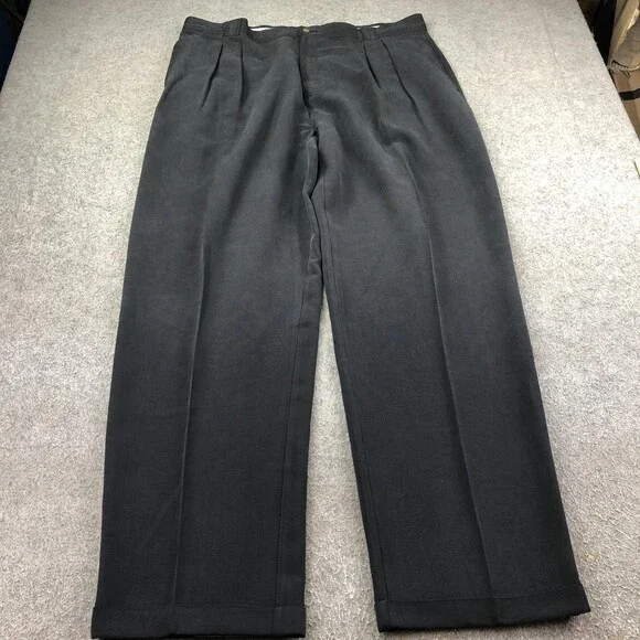 Tommy Bahama Pants Mens 42 Black Silk Dress Pleated Cuffed Straight Relaxed