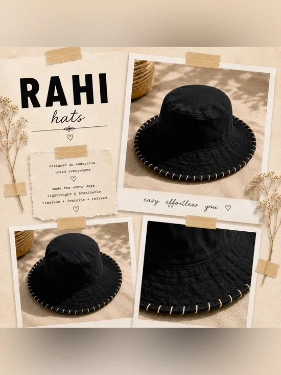 Free People&RAHI Black Women's Bucket Hat with Contrast Stitching