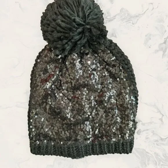 NWT Nordstrom BP. sequin Black Beanie - One Size