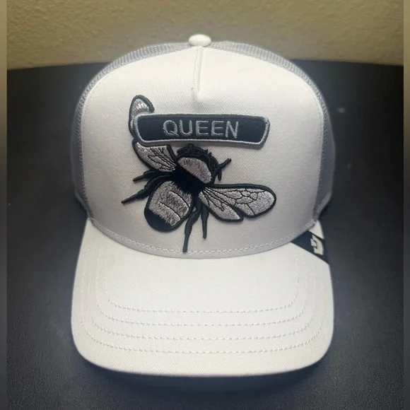 GOORIN BROS “QUEEN” Bee Animal Farm Trucker Hat White Gray Snapback