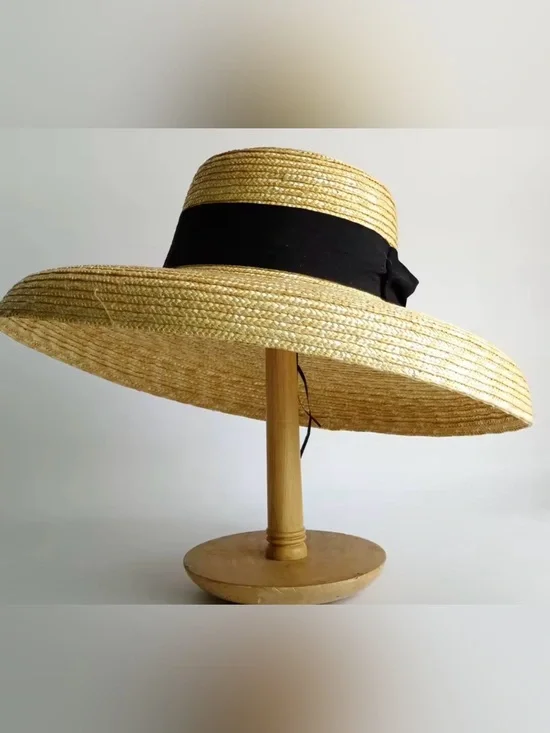 Trendy Straw Sun Hat with Black Band - Women Accessories
