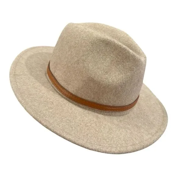 altar’d state Wool Blend Stylish Tan Fedora Hat with Brown Leather Band OSFM