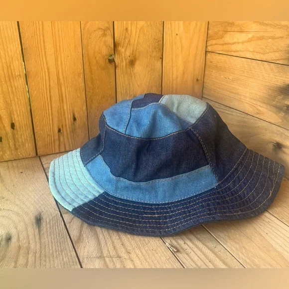 Patchwork Denim Bucket Hat - Blue Jean Light and Dark Wash Tones Brand New NWT