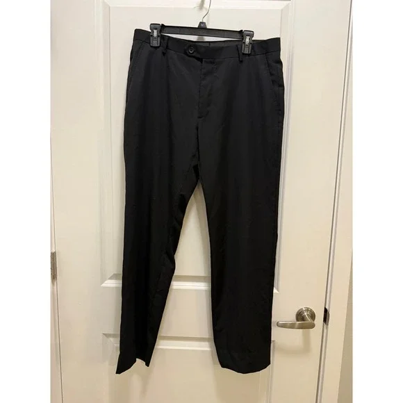 Pronto Uomo Platinum Mens Black Flat Front Dress Pants Slacks 34 Waist 30 Inseam