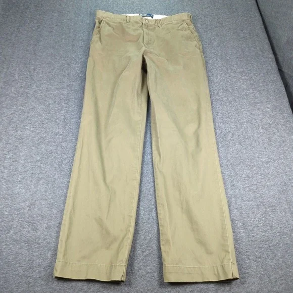 Polo Ralph Lauren Pants Mens 34x32 Khaki Green Casual‎ Preppy Flat Front Office
