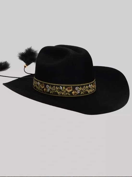 Wrangler's Black Wool Felt Embroidered Band Cowboy Hat