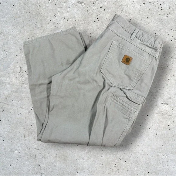 Carhartt B159 Mens Loose Fit Canvas Carpenter Pants Work Utility Khaki 40x30