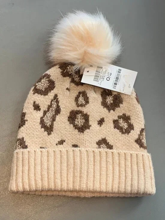 INC International Concepts Women's Leopard Shine Beanie Hat, Natural, One Size