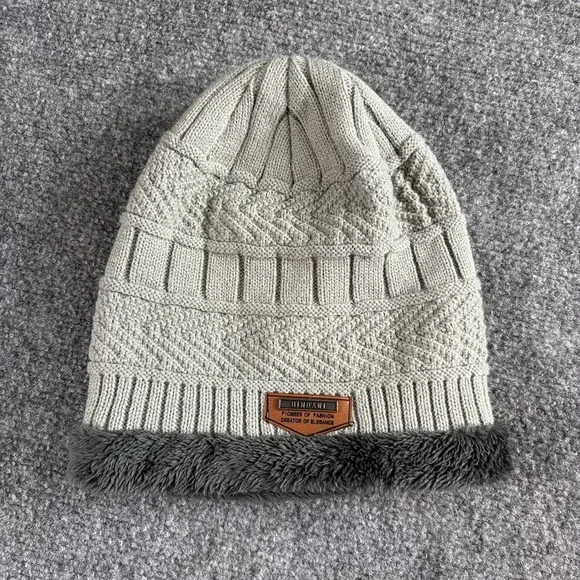 Hindawi Beanie Hat Gray Cable Knit Faux Fur Lined Thermal Winter Outdoor Ski