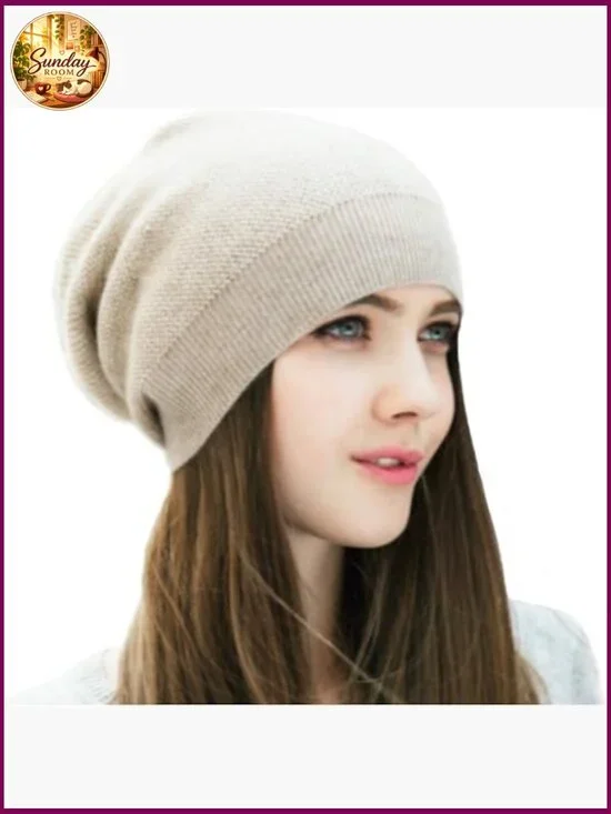 100% Cashmere Beanie in Gift Box, Oversized Slouchy Hat One Size