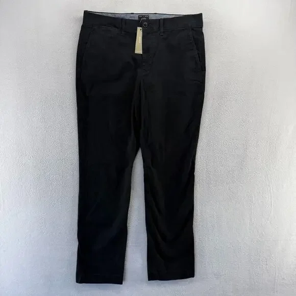 J Crew Pants men's 32x30 Black Chino Khaki Straight Preppy Boat Flat Front NEW