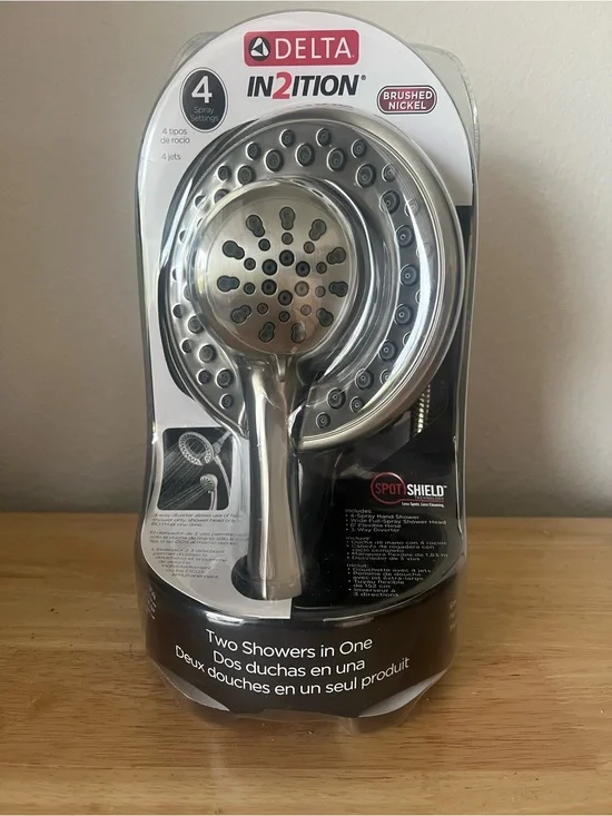Delta Brushed Nickel Two-in-One Handheld and Fixed Shower Head