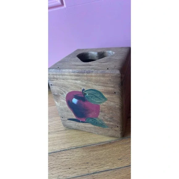 Vintage Heart Apple Tissue‎ Box Wooden Country Cottagecore 6