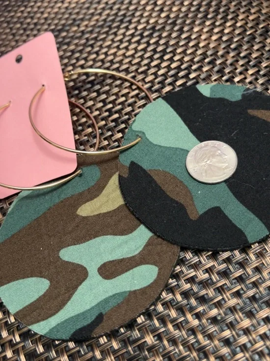 Camo Circle Hoop Earrings with Gold Hoops