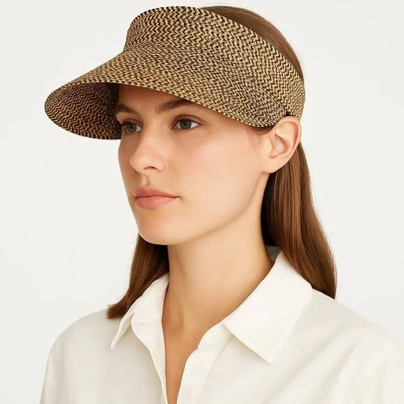 San Diego Hat Company Wide Brim Paper Braid Visor One Size Tan Black