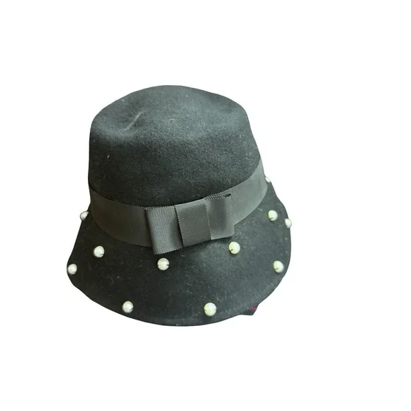 Kate‎ Spade New York Womens Black Pearl Cloche Hat One Size 100% Wool