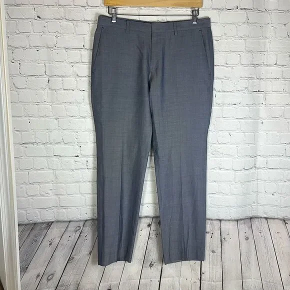 Hugo Boss Mens Gray Slim Melancey Wool Blend Dress Pants size‎ 34R FLAWS