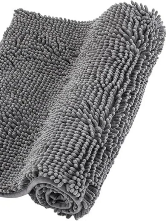 Chenille Bathroom Rugs Non Slip Bath Bathroom Accessories (Dark Grey, 16