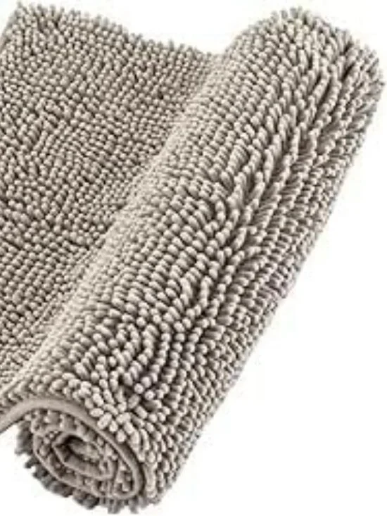 Chenille Bathroom Rugs Non Slip Bath Bathroom Accessories (Light Grey, 16 x 24