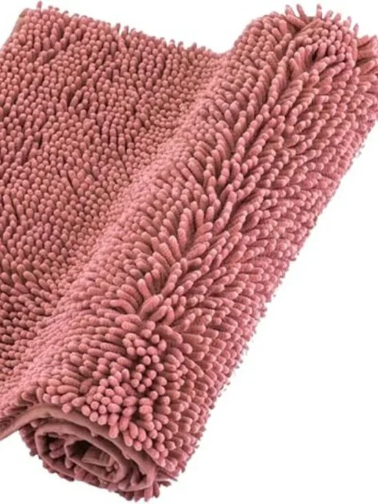 Chenille Bathroom Rugs Non Slip Bath Bathroom Accessories (Pink, 16