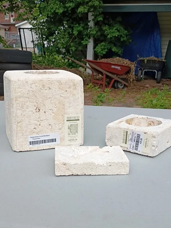 Natural Cream Travertine Bath Accessory Set - Stone Candle Holder & Tray